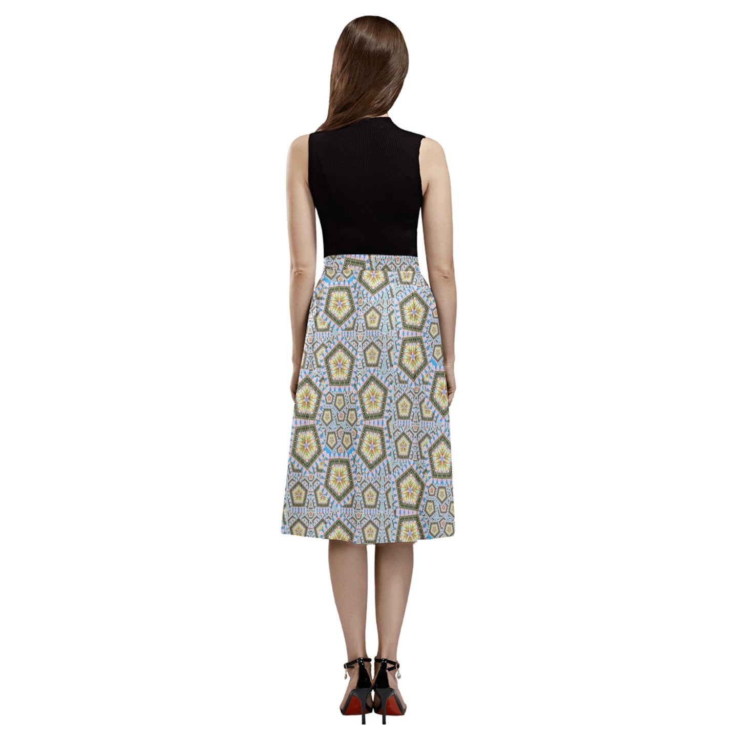 Floral Wine Mnemosyne Women's Crepe Skirt (Model D16)