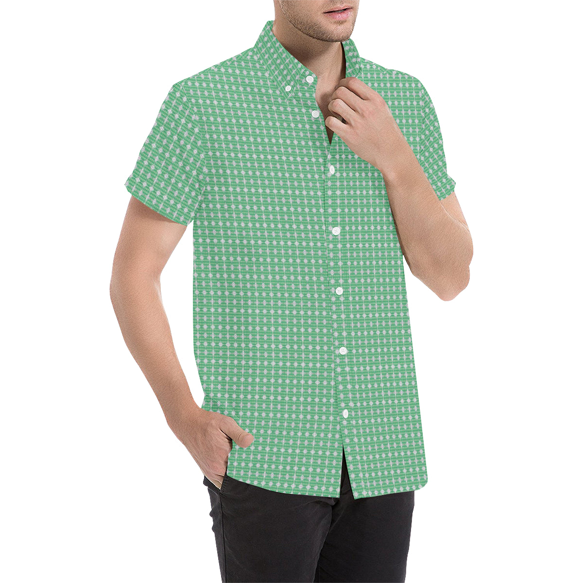 PLAIDES  GREEN CHECKS Men's All Over Print Short Sleeve Shirt (Model T53)