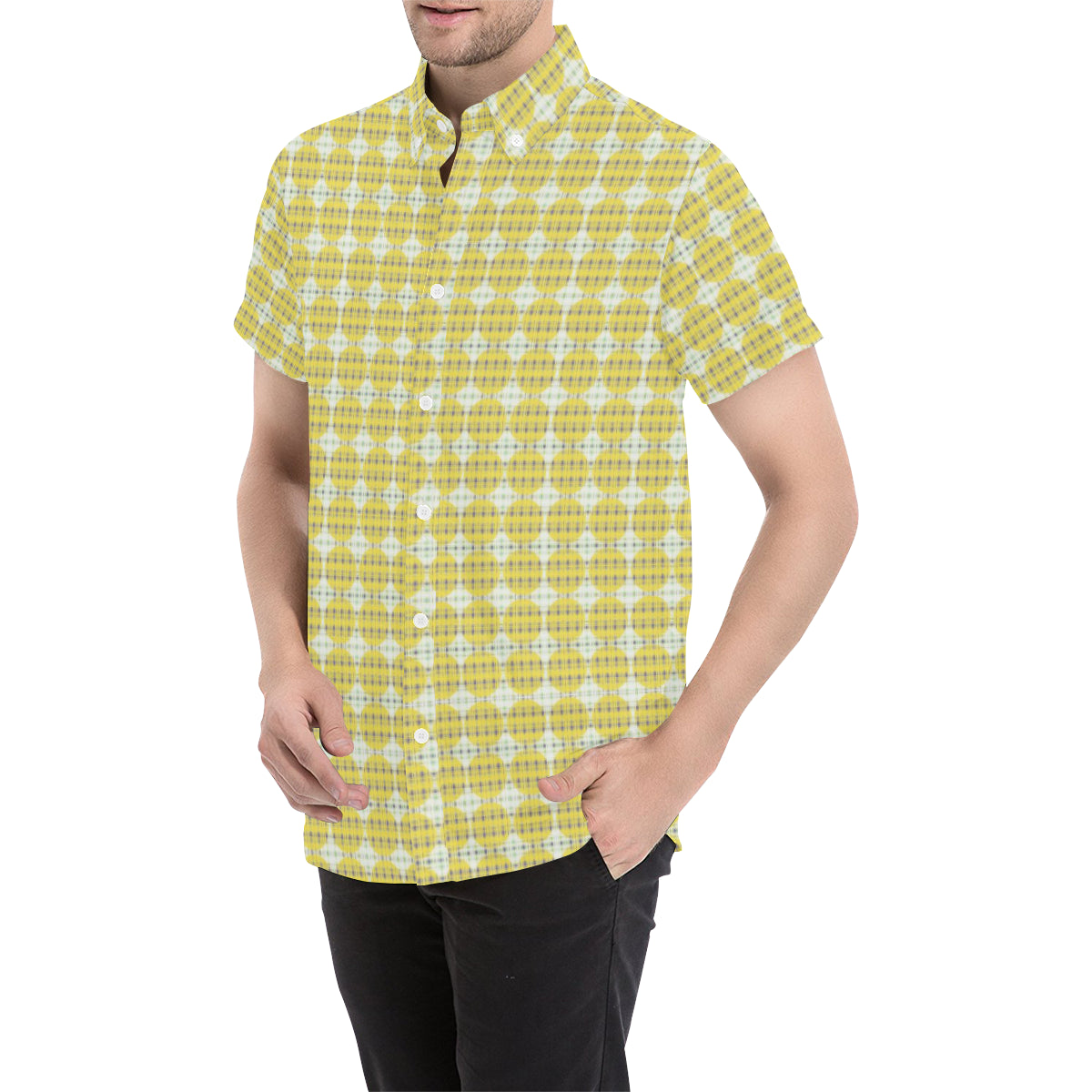 PLAIDES YELLOW Men's All Over Print Short Sleeve Shirt (Model T53)