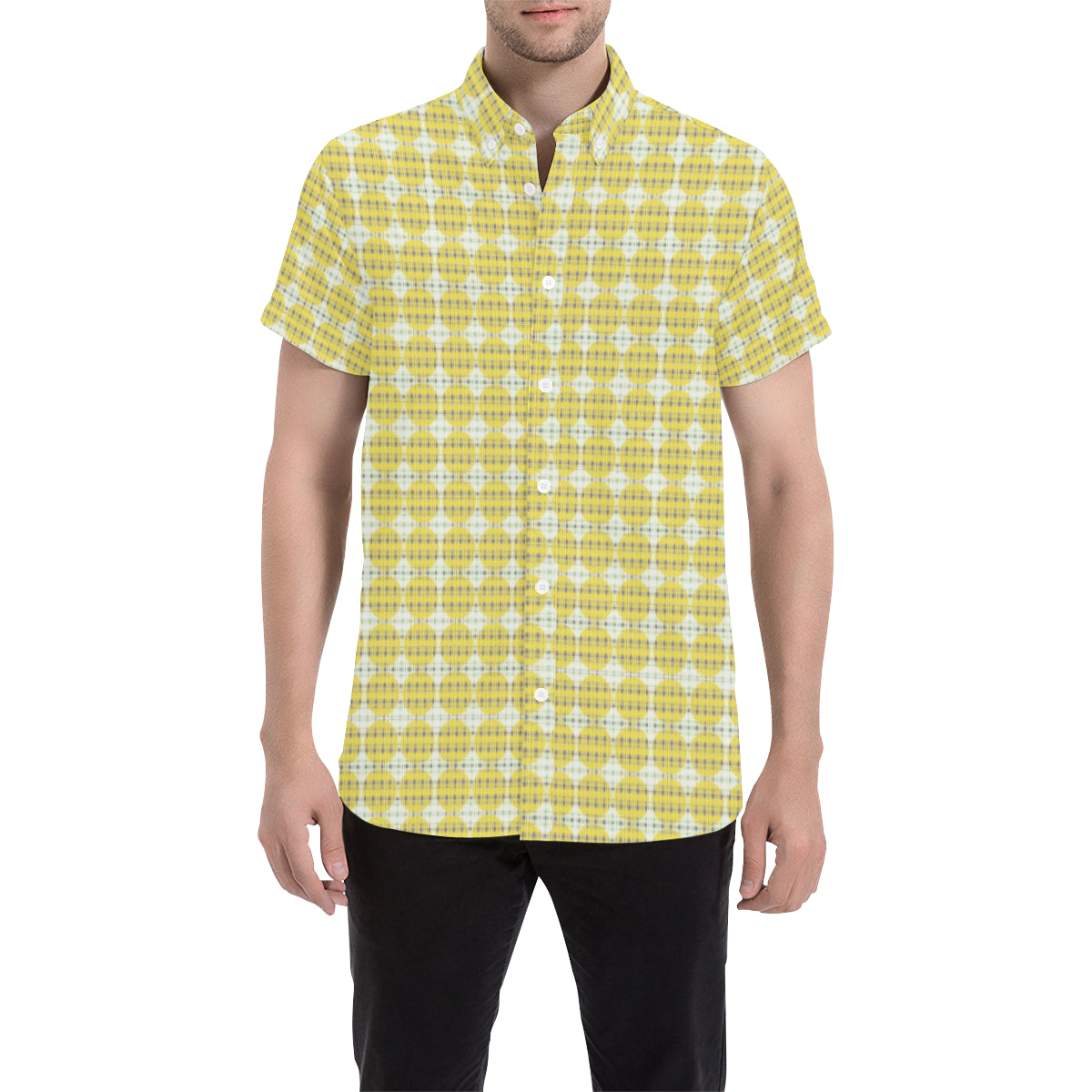 PLAIDES YELLOW Men's All Over Print Short Sleeve Shirt (Model T53)