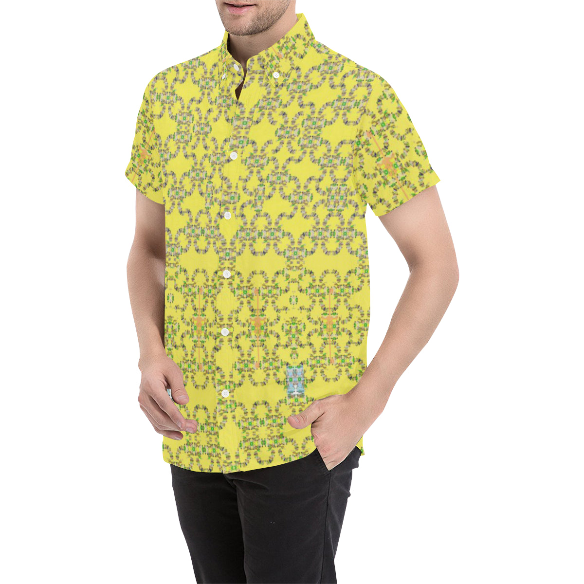 POLYANIMA YELLOW Men's All Over Print Short Sleeve Shirt (Model T53)