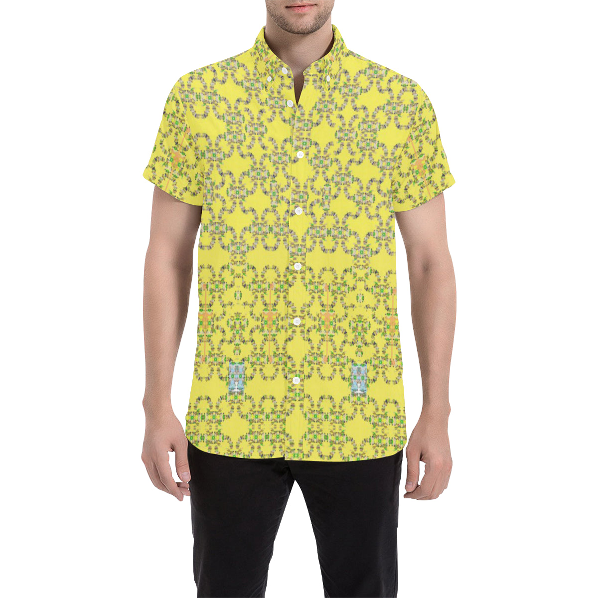 POLYANIMA YELLOW Men's All Over Print Short Sleeve Shirt (Model T53)