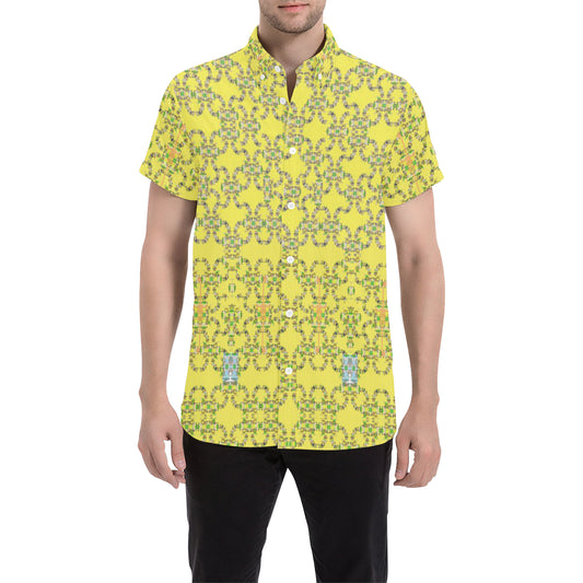 POLYANIMA YELLOW Men's All Over Print Short Sleeve Shirt (Model T53)