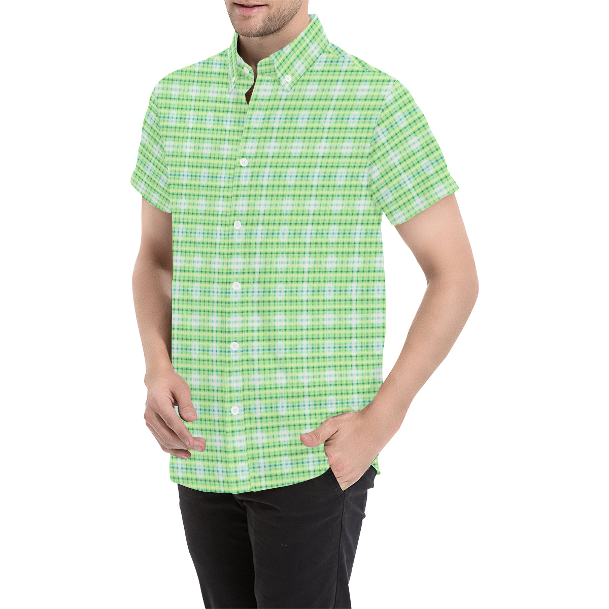 PLAIDES  GREEN  Men's All Over Print Short Sleeve Shirt (Model T53)