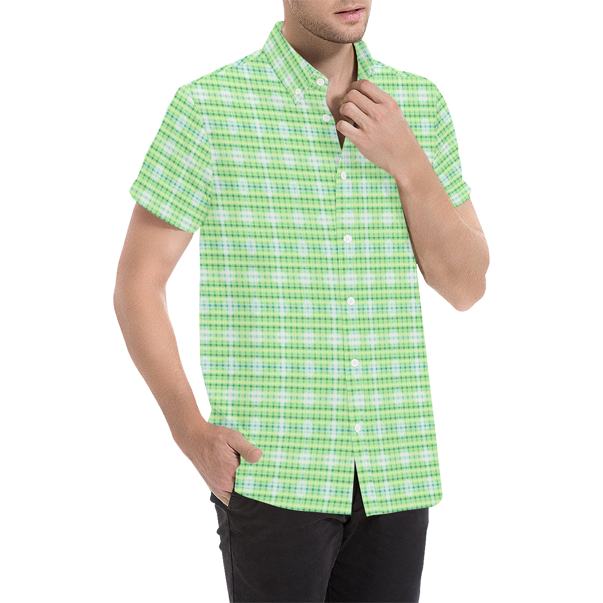 PLAIDES  GREEN  Men's All Over Print Short Sleeve Shirt (Model T53)