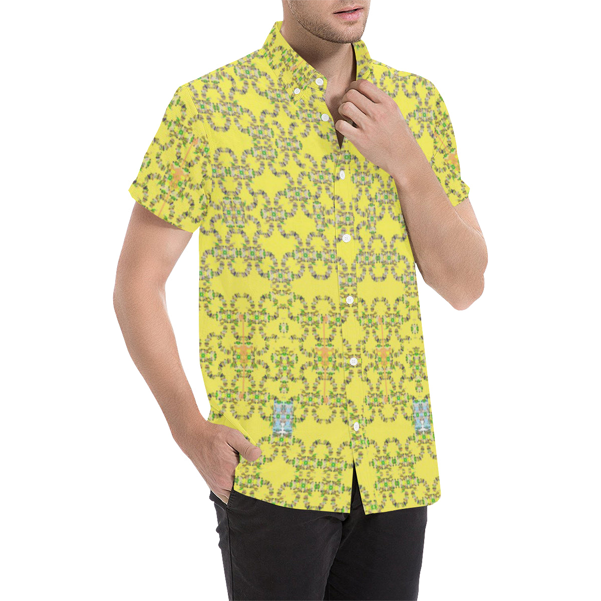 POLYANIMA YELLOW Men's All Over Print Short Sleeve Shirt (Model T53)