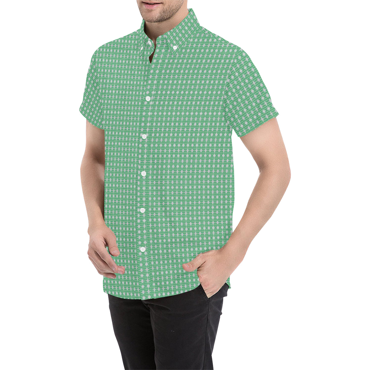 PLAIDES  GREEN CHECKS Men's All Over Print Short Sleeve Shirt (Model T53)
