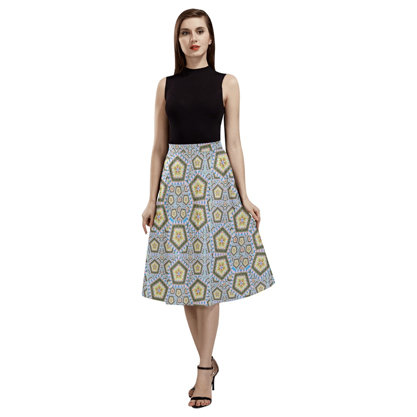 Floral Wine Mnemosyne Women's Crepe Skirt (Model D16)